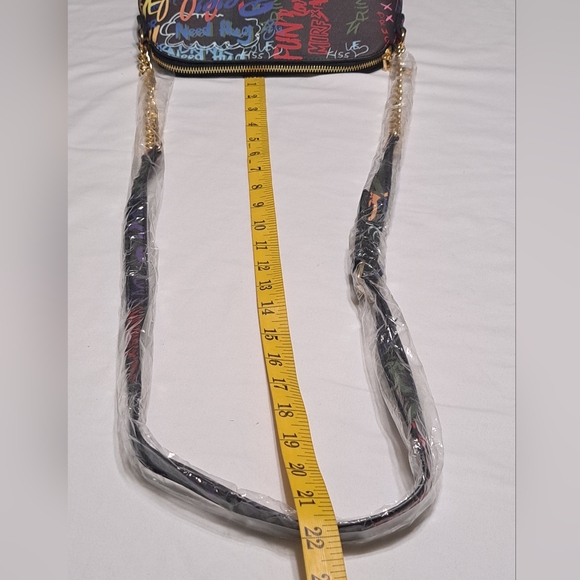 Black Graffiti Printed PU Leather Crossbody Bag with Chain Strap NWT - Picture 11 of 15